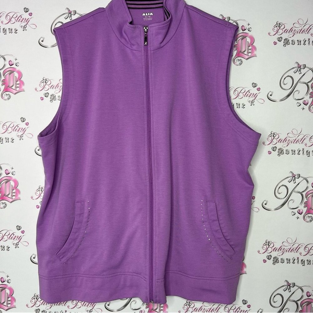 Alia rhinestone vest zip up sweater purple bling crusts diamonds by pockets